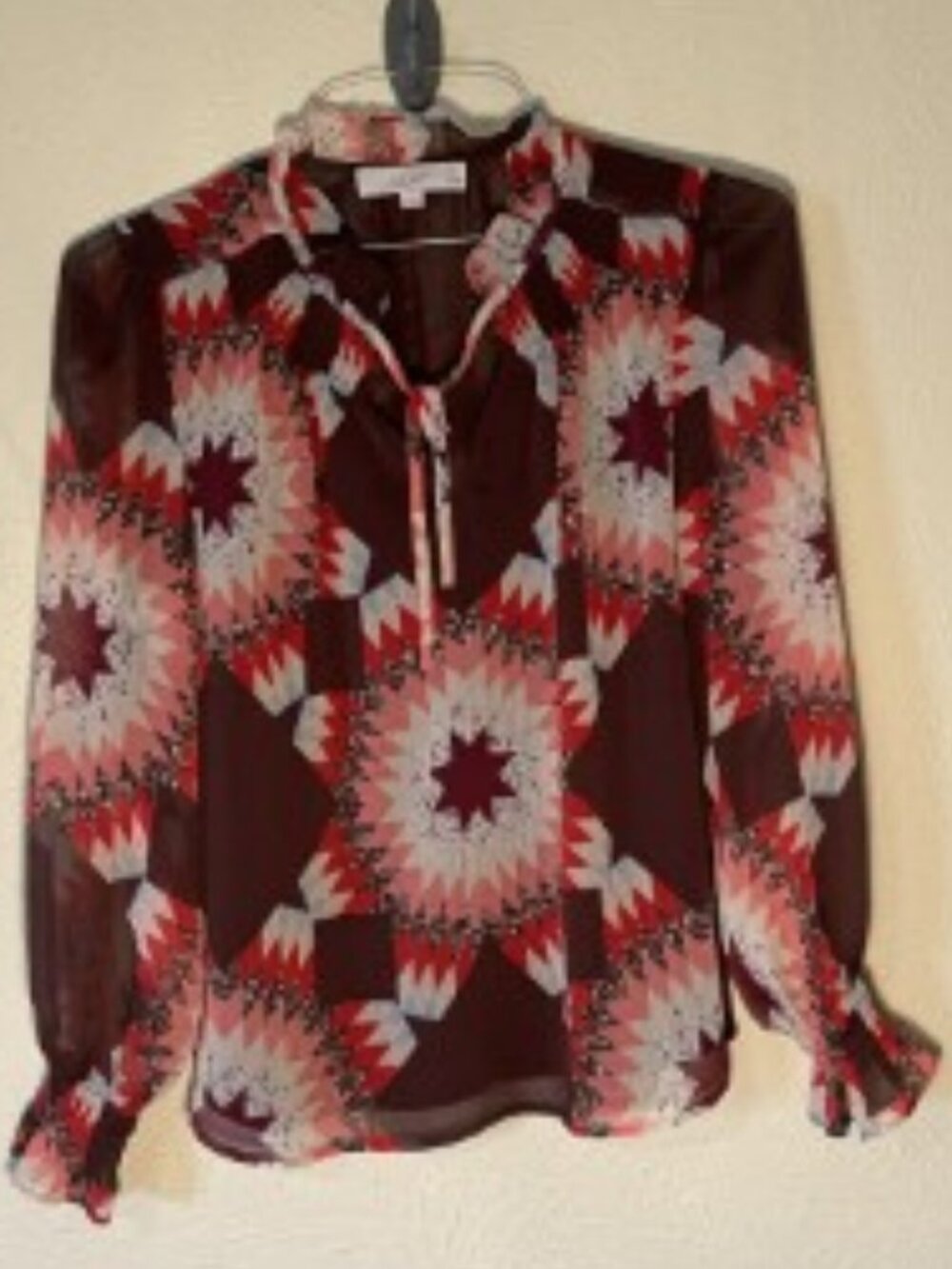 Loft Long Sleeve Geometric Print Blouse, Size Medium Petite MP
